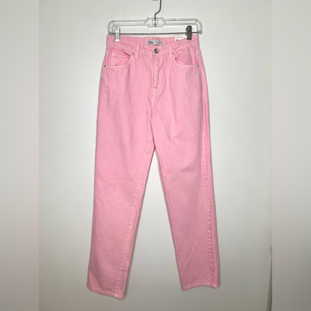 Zara High Rise Straight Leg Jeans Sz 4/EUR 36 Bubblegum Pink 80s 90s Colorful